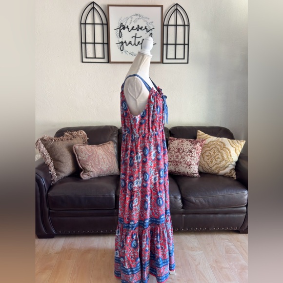 Natural Life Isabella Maxi Dress In Red Blue Floral Size XL Boho - Picture 9 of 15
